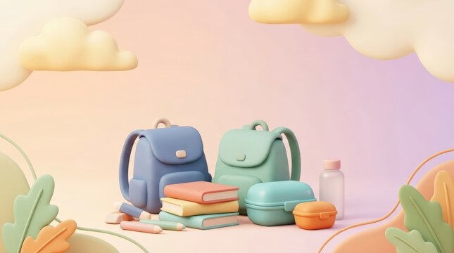 School backpacks and supplies arranged for back - to - school preparation