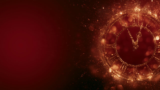 New Year Countdown Clock with Golden Sparkles Banner,abstract red background