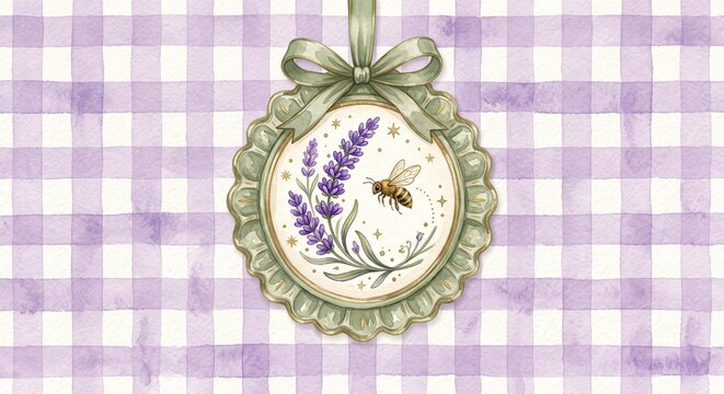 Seamless pattern of small ferns and tiny orchid flowers surrounding a light orange ruffled botanical medallion with exotic orchids inside