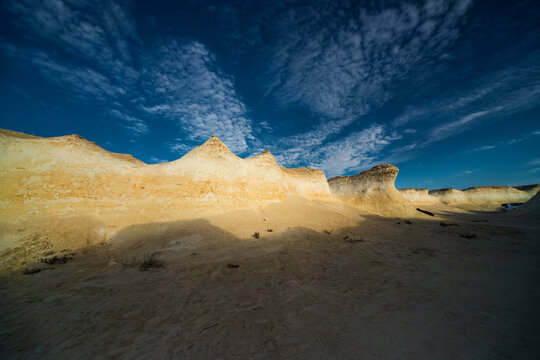 Dramatic limestone and chalk rock formations in the desert, Zekreet (Ras Abrouq), Qatar