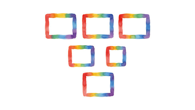 Set of colorful watercolor frames with rectangular shapes