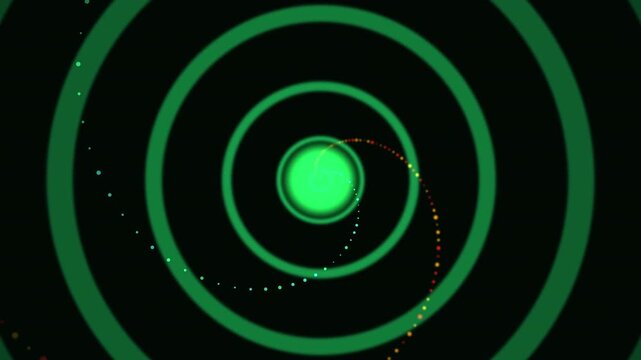 A stunning abstract liver detox visualization featuring a radial purification core absorbing red toxin particles in a spiral vortex, then radiating green clean energy shockwaves and purified