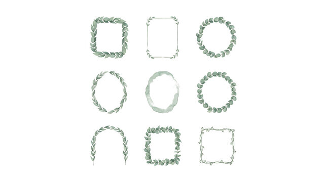 Set of decorative green leaf frames and floral borders for design