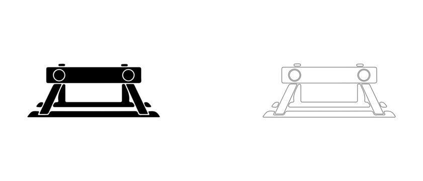 Railway buffer stop bumper vector icon filled and outline, track end barrier and safety stop symbol.