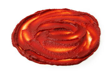Tasty fresh tomato sauce isolated on white