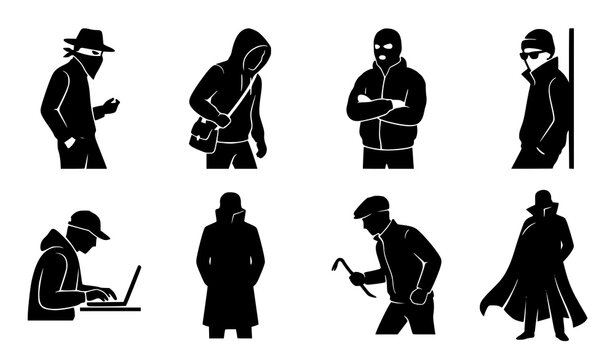 Anonymous Bandit Thief and Criminal Silhouette Vector Icons