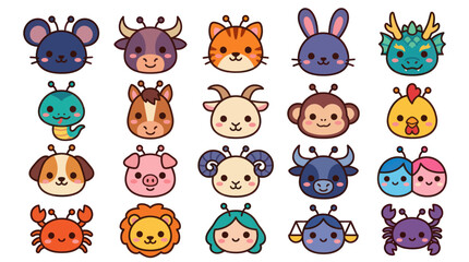 Fototapeta premium Cute animal zodiac characters collection