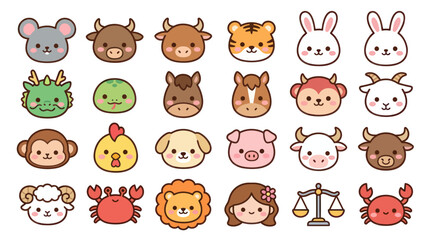 Obraz premium Cute animal zodiac characters collection