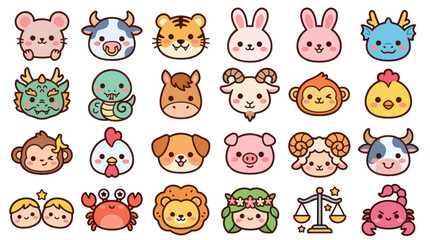 Fototapeta premium Cute animal zodiac icons