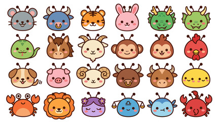 Obraz premium Cute animal zodiac icons