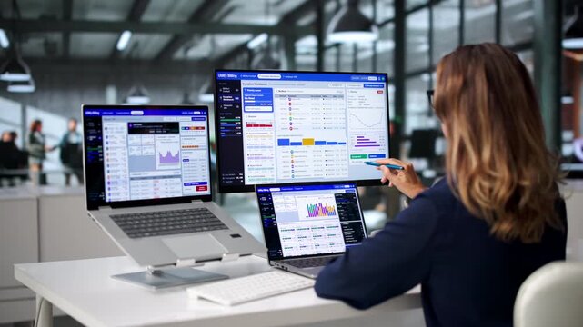 Utility Manager Reviews Billing Data On Laptop