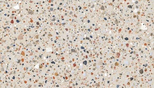 Multicolored terrazzo texture with scattered mineral fragments for