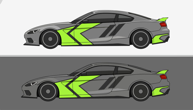 Sport car side view with modern racing decals design.