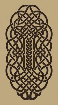 Celtic knot ornament with brown linework and bold art design set scene