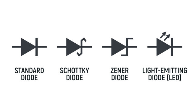 Diode Types Collection &ndash; Simple Electronic Circuit Components Vector Set