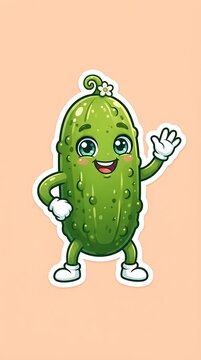 Funny green cucumber waves with art scene set icon print design card