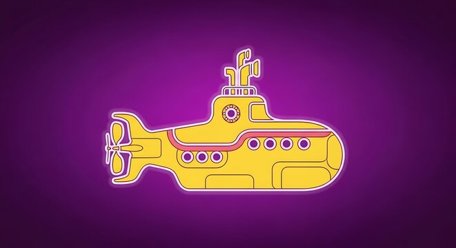 Yellow submarine icon on neon purple background