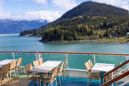 Panoramic view of Alaskan Haines town with scenic landscapes and fjord views, USA