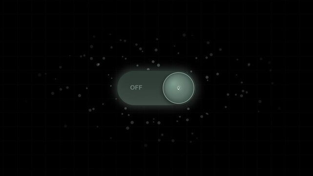Interactive ui toggle switch animation with glowing particles, minimalist digital interface for app button