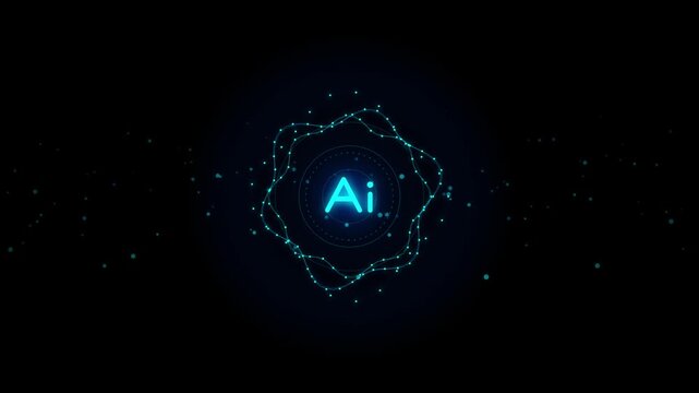 Artificial intelligence digital brain animation with glowing blue light wave on dark background footage.