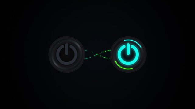 Digital power button interface with glowing data connection animation switch