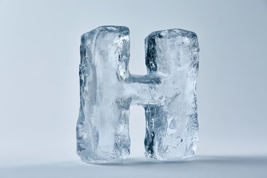 Frozen letter H made of solid ice on neutral background