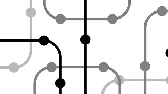 Seamless circuit board pattern with black and gray lines and connected nodes creating futuristic digital technology background for electronics design