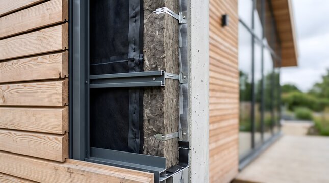 ventilated facade cavity revealing layered rainscreen construction for moisture management insulation and durable architectural envelopes
