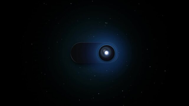 Interactive ui toggle switch animation with glowing light effect on dark background, interface