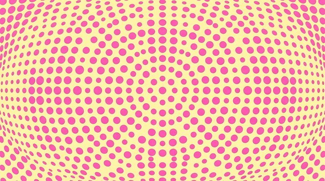 Pink and yellow halftone dot pattern with spherical distortion effect