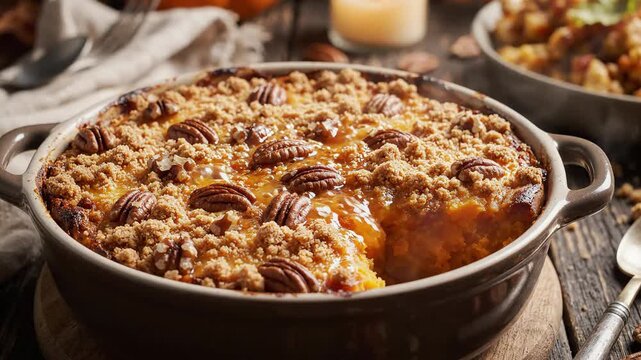 Sweet Potato Casserole with Pecans and Brown Sugar Crumble