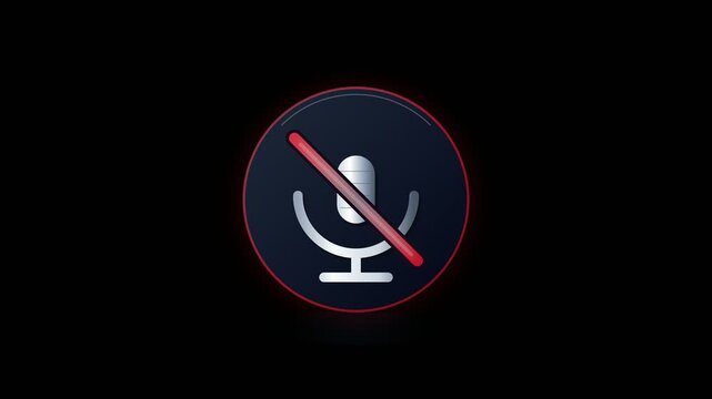 Muted microphone icons with red strike line on black background 4K 60 fps