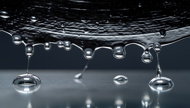 Water droplets dripping from metallic chain