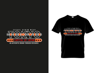 Branding Tokyo Streetwear Typographic T-Shirt Design with Bold Lettering on Black Mockup T Shirt, Shirt © romanhrimon