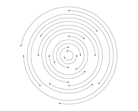 Minimalist concentric circle pattern with dots, abstract technical spiral line art vector, geometric data visualization element for tech design