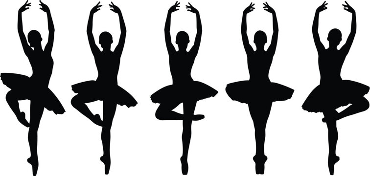 Ballerina Silhouettes, Ballet Dancer Poses, Dancing Women, Performance, Art, Entertainment, Vector Design