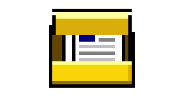 Pixel art yellow document folders icon set on white background