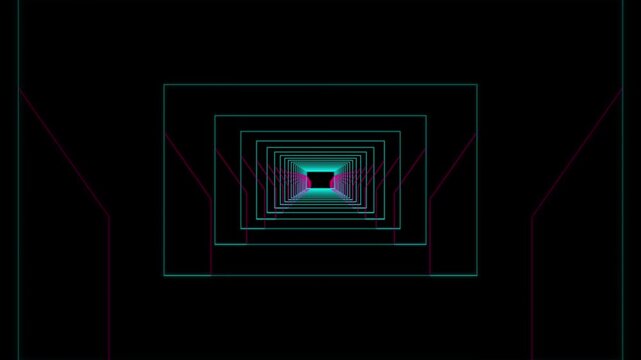 Tunnel Design with Neon Glow, Abstract Geometric Pattern. Futuristic Digital Art, Glowing Lines and Perspective Illusion.