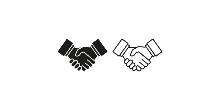 Handshake icon pair in filled and outline styles for professional business cooperation partnership and agreement symbols.