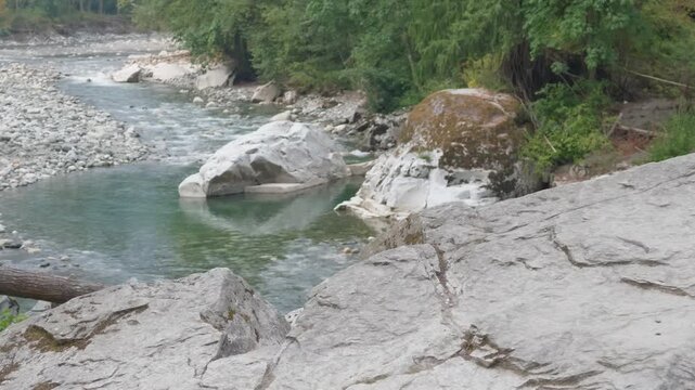 Tranquil Coquihalla River and Rocks at Othello Tunnels Near Hope, British Columbia