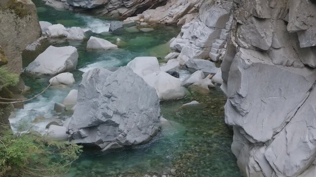 Emerald Waters Flow Through a Rugged Rocky Gorge Near Othello Tunnels, Hope, British Columbia, Canada