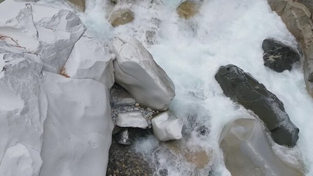 Powerful River Rapids Flow Over Sculpted Rocks at Othello Tunnels, Near Hope, British Columbia, Canada