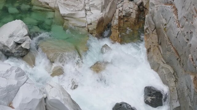 Emerald Waters Rushing Through the Rocky Coquihalla River Canyon at Othello Tunnels Near Hope, British Columbia