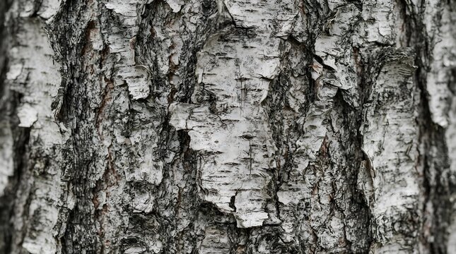Detailed close up of birch tree bark showcasing natural textures and patterns