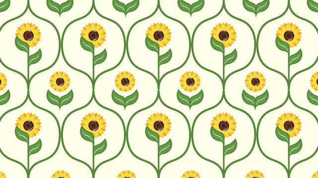 4k footage animation of bright and sunny yellow sunflower pattern on a clean yellow background.