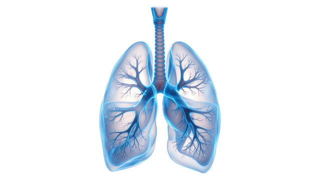 Human respiratory system with trachea and bronchi, isolated on transparent background