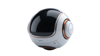 Futuristic white spherical helmet with dark visor and copper accents, isolated on transparent background © Carlos