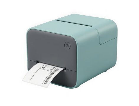 Modern thermal label printer for shipping and inventory management isolated on transparent background
