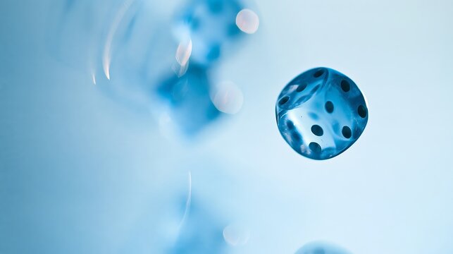 Rolling blue dice on a clean white surface