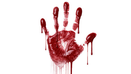 Bloody handprint with dripping red liquid, isolated on transparent background © Carlos